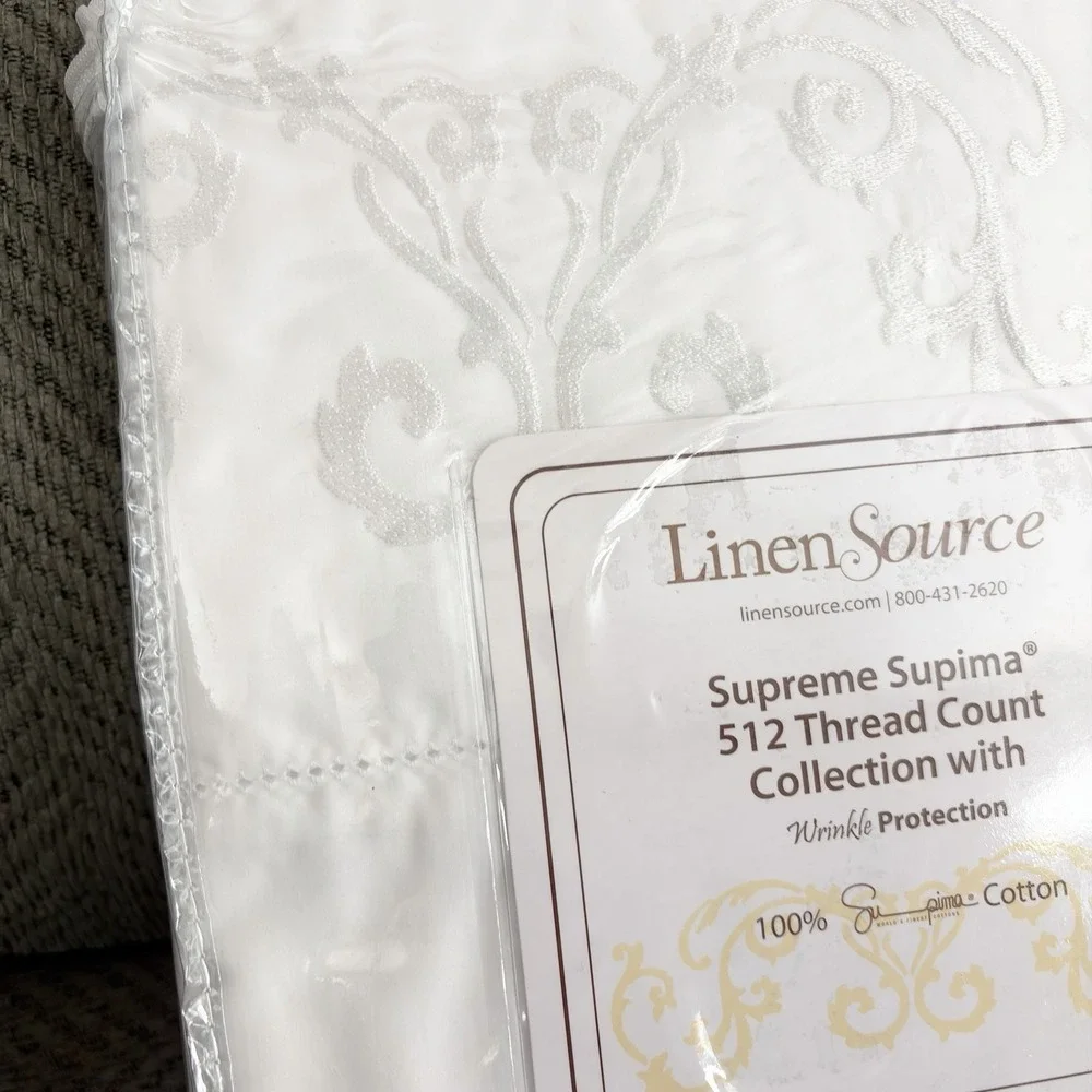 Linen Source Supreme Supima White Queen Flat Sheet 512 Tread Count Cotton NEW